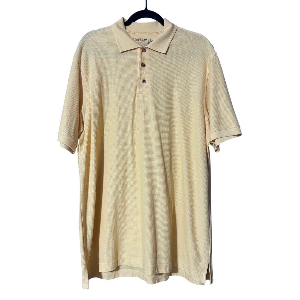 Carribean Men's sz L Silk Cotton Blend Yellow Polo